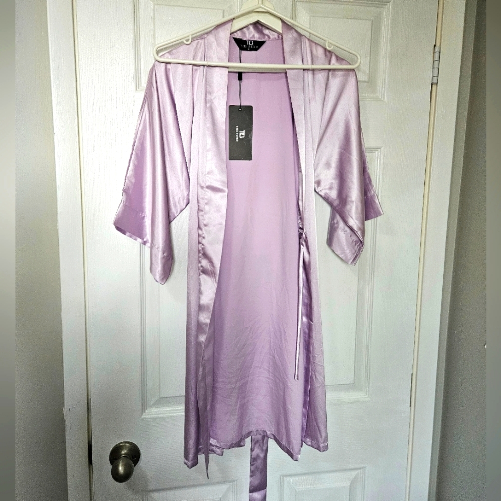 Lilac purple faux silk robe